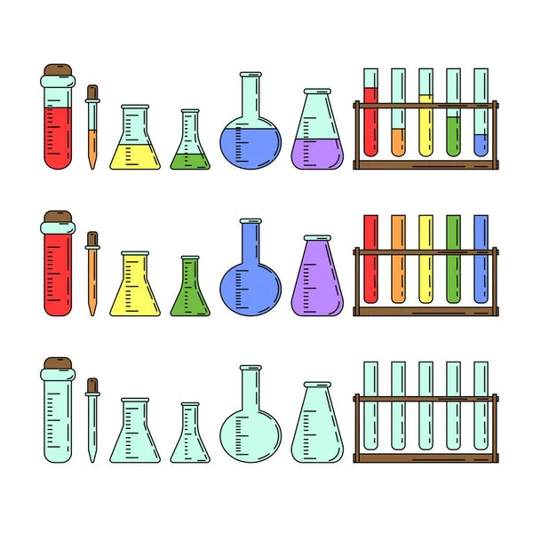 Set van chemische kolven in cartoon stijl — Stockvector