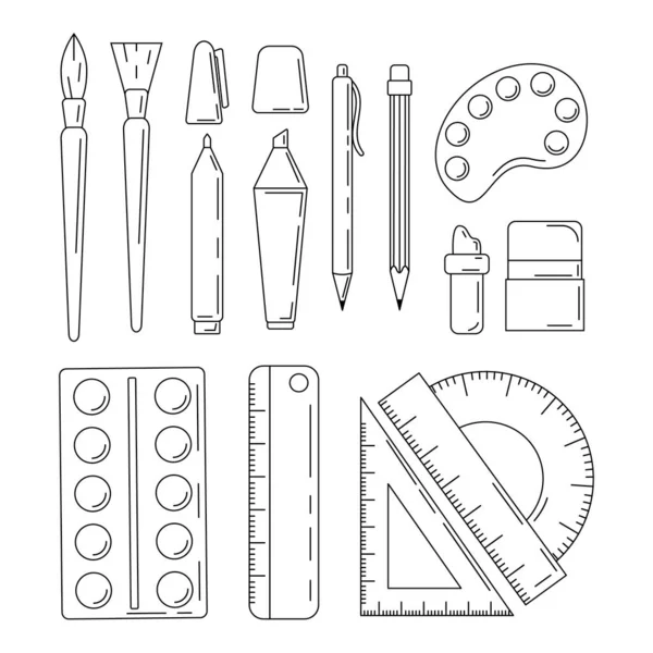 Set of school tools in outline style — Stock Vector