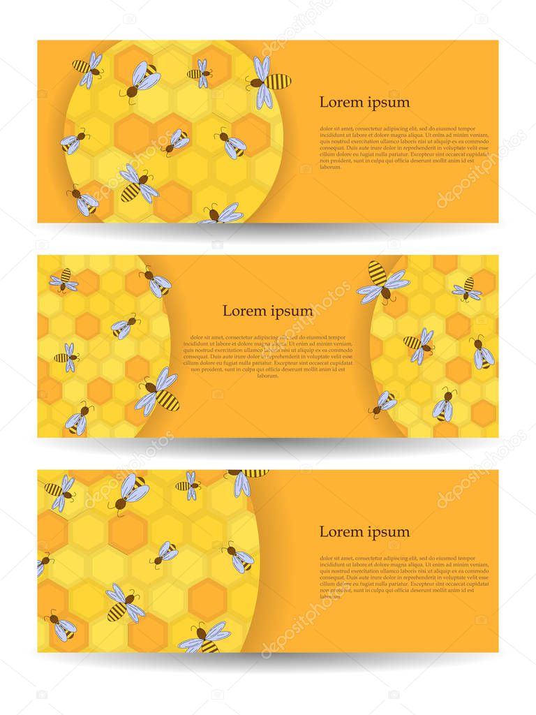 3 vector banners with honey and propolis objects
