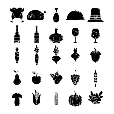 Şükran günü simgeleri seti. Vektör Illustration