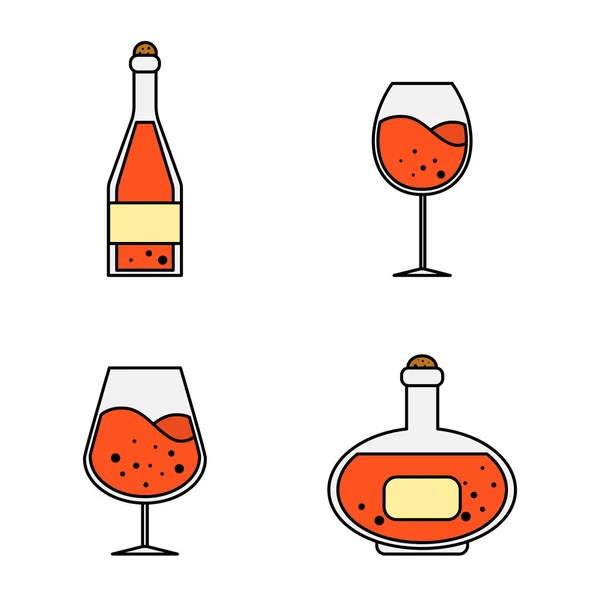 Εικόνες από κρασί και γυαλί σε επίπεδη στυλ. — Διανυσματικό Αρχείο
