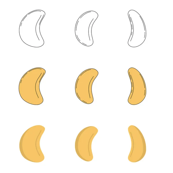 Uppsättning cashewnötter i tre stilar — Stock vektor