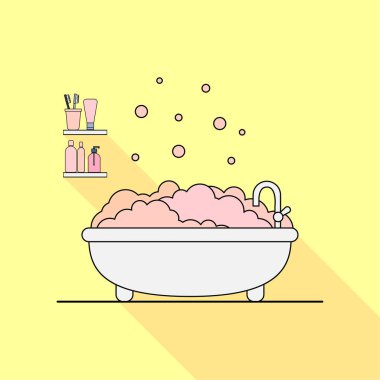 Vektör düz banyo illüstrasyon. Tasarım ve web için sıhhi tesisat elemanları.