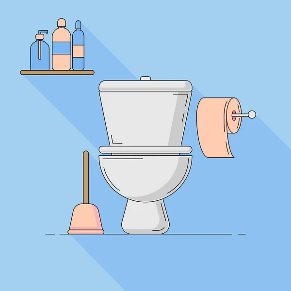 Vektorová plochá toaleta. Prvky domovní instalace pro design a Web. — Stockový vektor