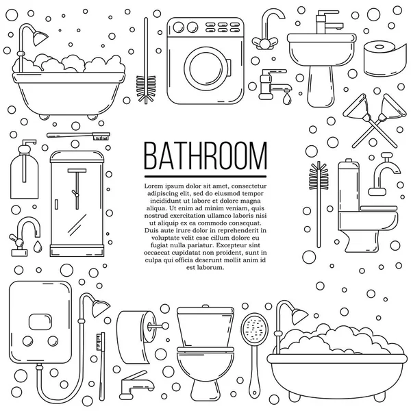 Badkamer kaart concept. Vector sanitair illustratie voor uw ontwerp — Stockvector