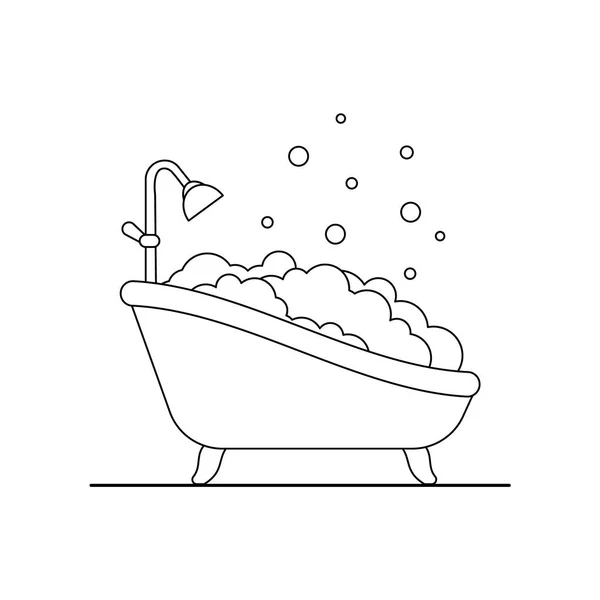 Badewanne mit Schaumstoffsymbol. Umrisse des Badezimmers. — Stockvektor