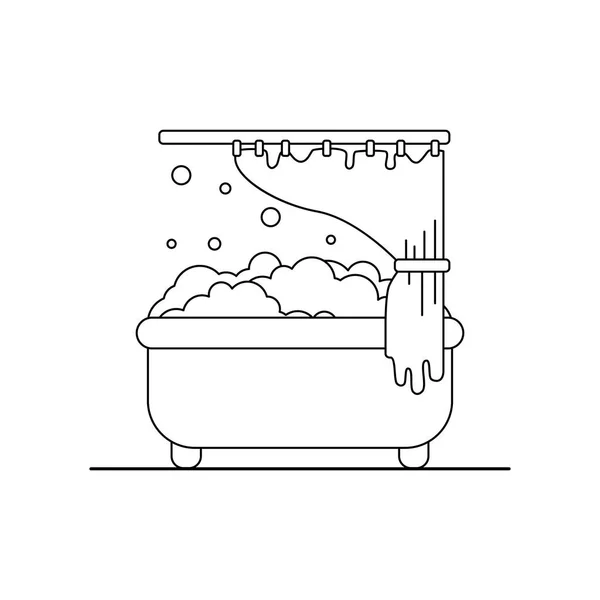 Ванна с иконой пены. Контур ванной комнаты . — стоковый вектор
