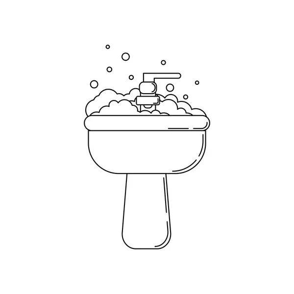 Waschbecken mit Schaumstoffvektorsymbol. Installateurskizze Illustration für Design und Web. — Stockvektor