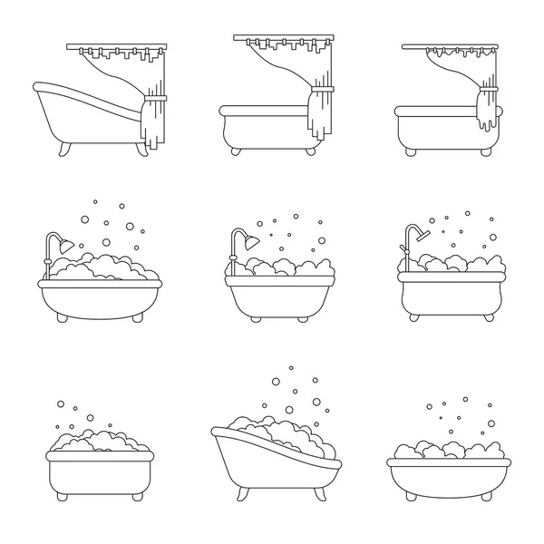 Conjunto de iconos vectoriales de bañera. Esquema de baño ilustración para el diseño y la web — Vector de stock