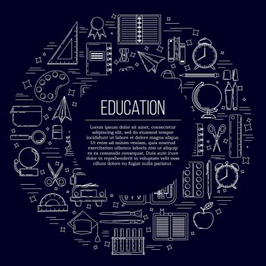 Eğitim kartı konsepti. Tasarım ve İnternet için okul illüstrasyonu