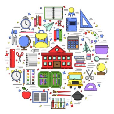 Eğitim kartı konsepti. Tasarım ve İnternet için okul illüstrasyonu