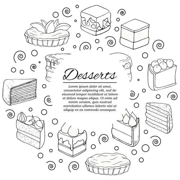 stock vector Dessert card concept. Cakes illustration for design and web