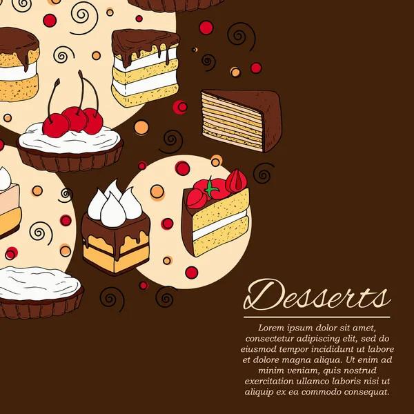 Concept de carte de dessert. Illustration de gâteaux pour le design et le web — Image vectorielle