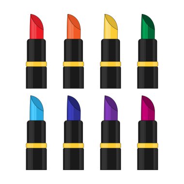 Düz bir ruj seti. Tasarım için vektör illüstrasyonu