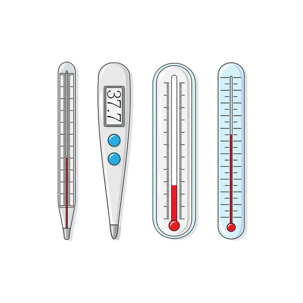 Set of medicine thermometers in flat style. — Stock Vector