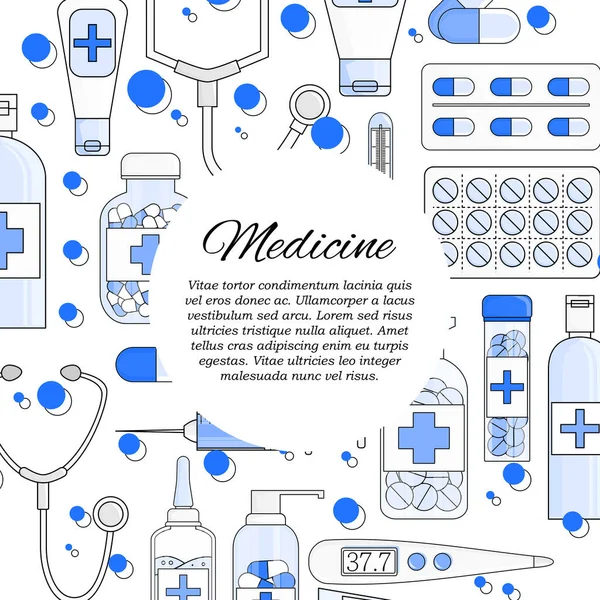 Vektor platt medicin och apotek kort koncept. Illustration för design — Stock vektor