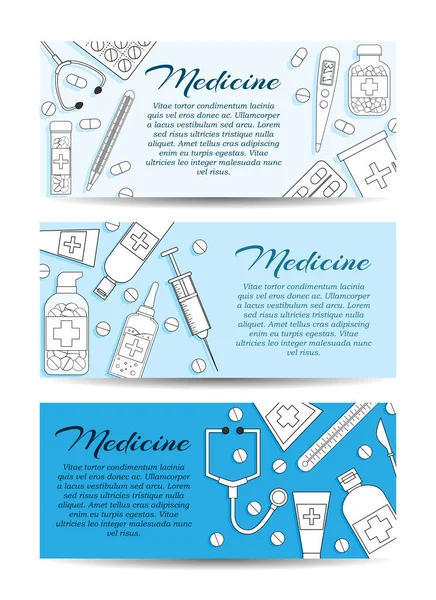 Satz von drei Vektor-Medizin-Bannern. Vektor Gesundheitskarte Konzept für Design — Stockvektor