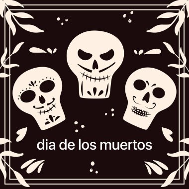 Dia de Los Muertos, geleneksel Meksika Cadılar Bayramı vektör düz kart tasarımı metin uzayı. Şeker kafa, iskelet kafa Ölüler Günü için.