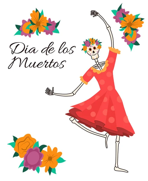 Dia Los Muertos Tradicional Mexicana Halloween Vector Plano Diseño Tarjeta — Archivo Imágenes Vectoriales