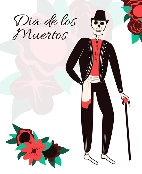 Dia Los Muertos Tradicional Mexicana Halloween Vector Plano Concepto Tarjeta — Archivo Imágenes Vectoriales