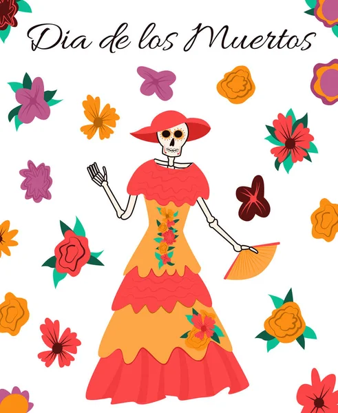 Dia Los Muertos Tradicional Mexicana Halloween Vector Plano Diseño Tarjeta — Archivo Imágenes Vectoriales