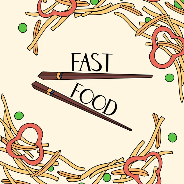 Ασιατική Γρήγορα Τροφίμων Διάνυσμα Πρότυπο Κάρτα Κινουμένων Σχεδίων Χέρι Που — Διανυσματικό Αρχείο