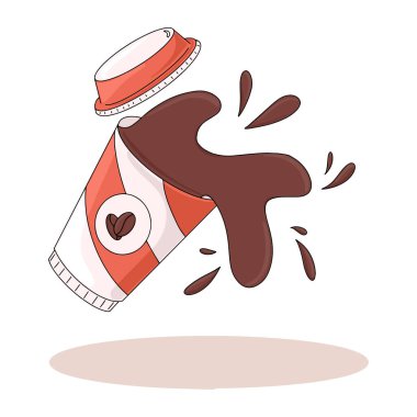Karton bardak vektör karikatür çiziminde bir damla kahve. Koyu kahve el çizimi kavramı.