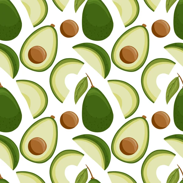 Vector avocado seamless pattern in cartoon 스타일. 하얀 배경에 분리되어 있는 밝은 아보카도 채소. — 스톡 벡터