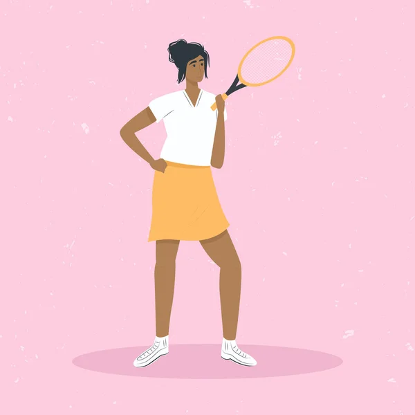 Mujer Jugando Gran Vector Tenis Ilustración Plana Aislada Sobre Fondo — Archivo Imágenes Vectoriales