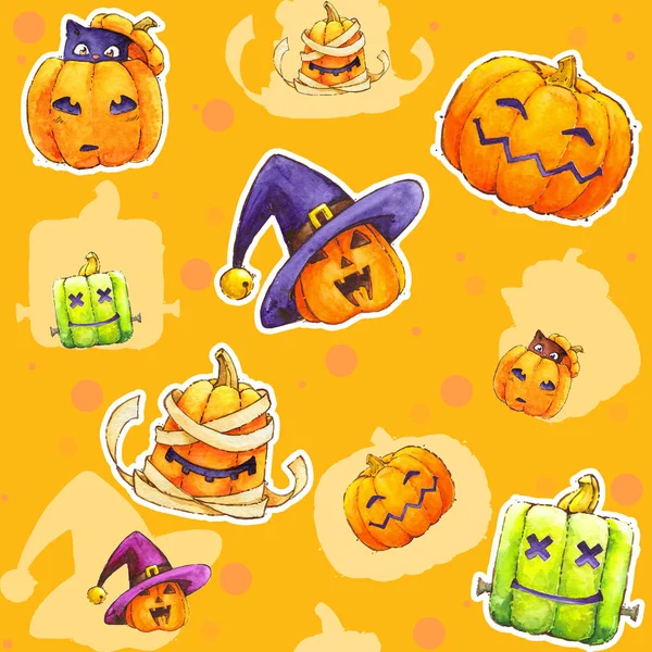 Halloween Pumpkin Pattern Watercolor Orange — Stock Photo, Image