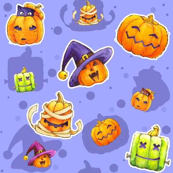 Modello Zucca Halloween Acquerello Blu — Foto Stock