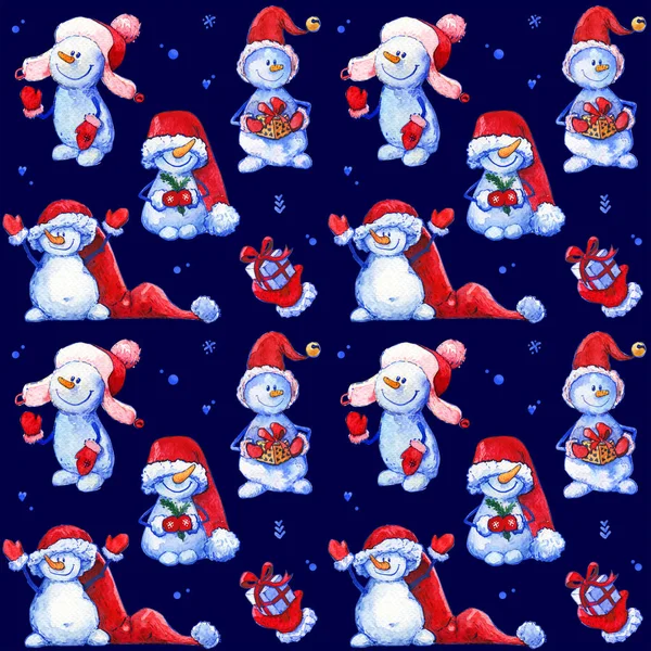 Kardan adam Noel yılbaşı suluboya desen karanlık