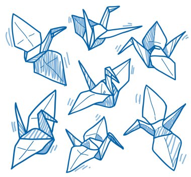 Origami vinçler çizgi çizim seti
