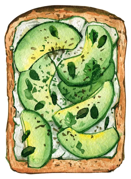Сэндвич Авокадо Хлеб Здоровой Пищи Акварель — стоковое фото
