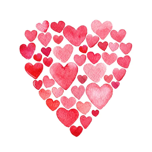 バレンタインの心カード挨拶パターン水彩画 — ストック写真