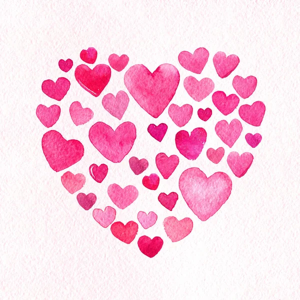 Herzen Karte Valentinstag Liebe Aquarellpapier — Stockfoto