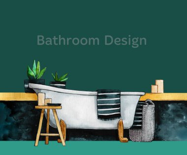 Banyo tasarım hygge siyah suluboya izole