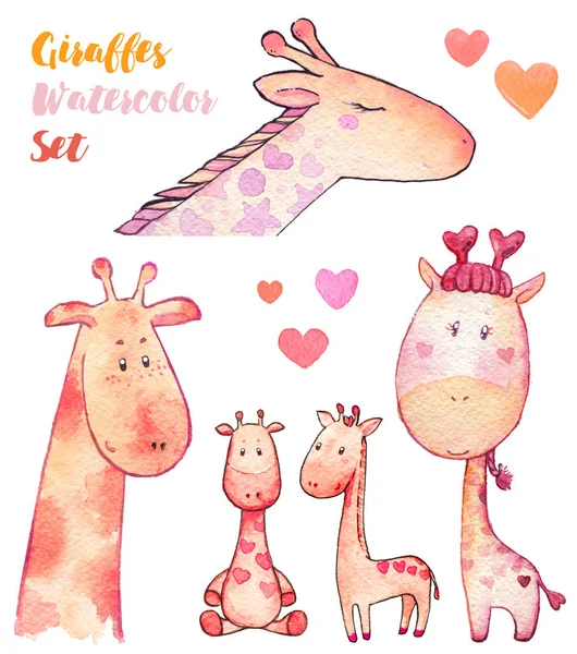 Giraffe cute kid watercolor set isolated pink