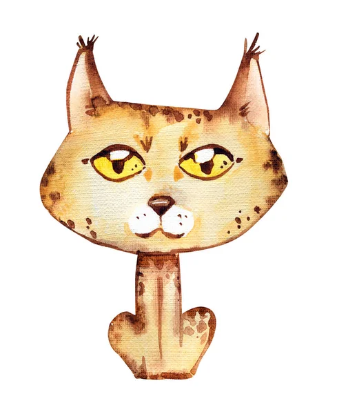 Lynx sevimli göz Kawaii kedi suluboya izole — Stok fotoğraf