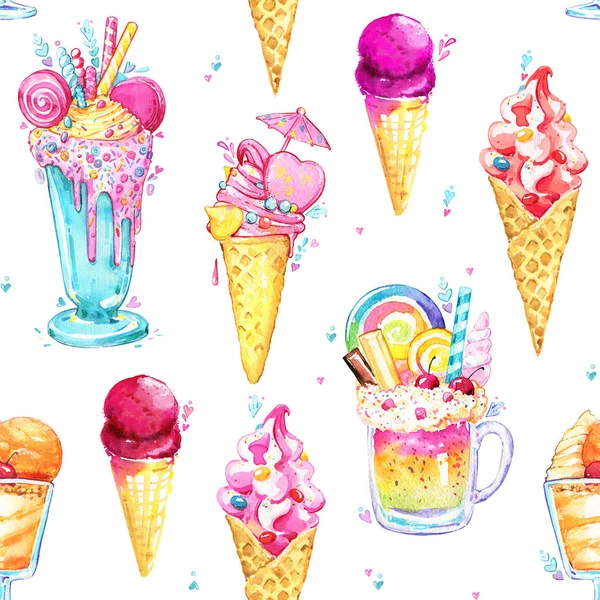 Milkshake dondurma lezzetli beyaz suluboya Dikişsiz desen
