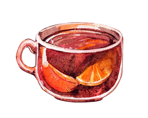 Mulled tasse en verre chaud orange aquarelle isolé — Photo