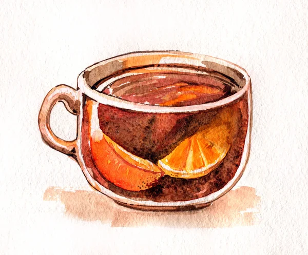 Copa de vidrio caliente naranja acuarela aislada — Foto de Stock