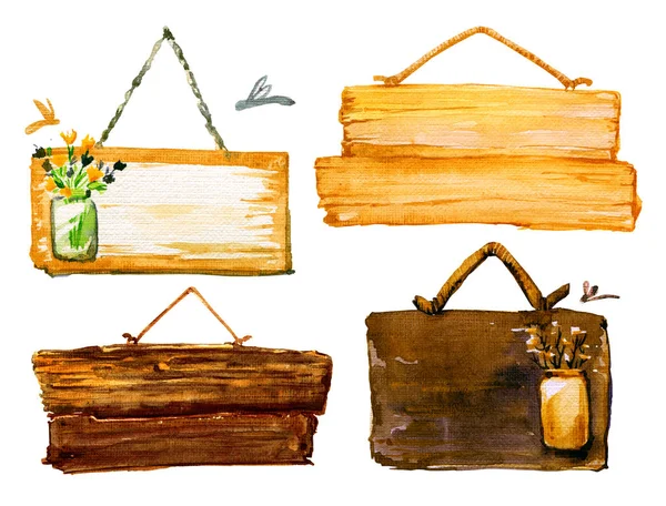 Tablette planche en bois aquarelle isolé jaune ensemble — Photo