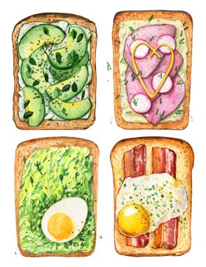 Sandviç diyet kahvaltı pastırma domates avokado baharat balık set wat