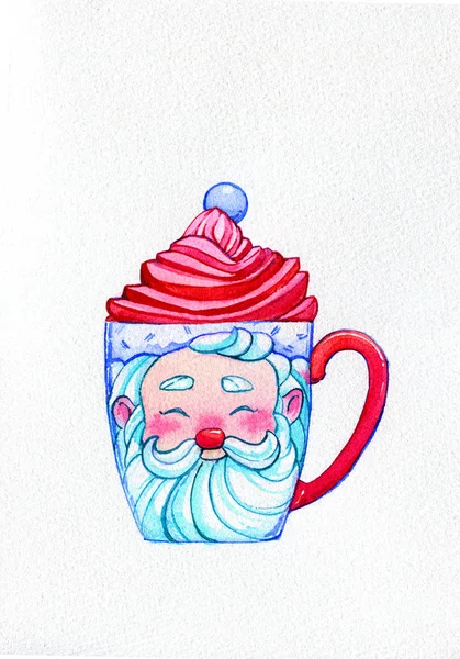 Boże Narodzenie drink Cup Święty Mikołaj twarz bita śmietana kakao waterco — Zdjęcie stockowe