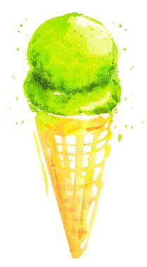 Dondurma konisi gofret kireç suluboya kroki izole