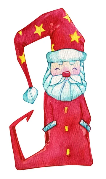 Santa dziadek czarodziej gwiazdy czerwony akwarela na białym tle słodkie ch — Zdjęcie stockowe