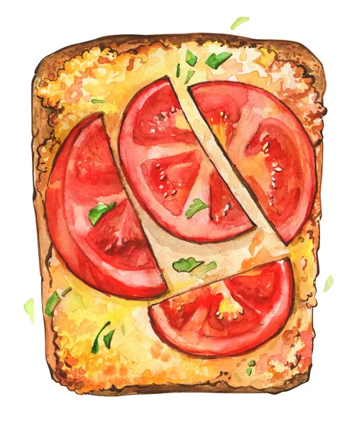Sandwich de queso a la parrilla tomates acuarela deliciosa acuarela —  Fotos de Stock