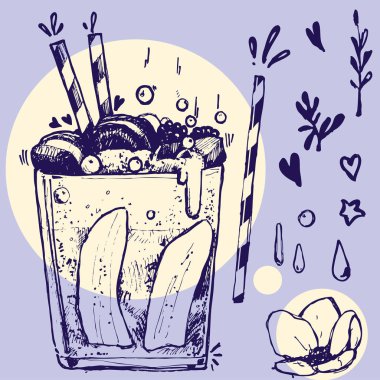 Tatlı Smoothie Muz Tüpü Böğürtlen Cam Çizgisi Sanat Yönetmeni