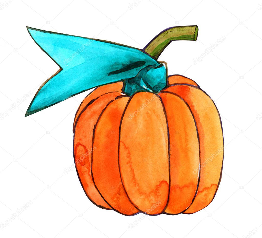 Pumpkin ribbon decoration halloween vintage holiday watercolor i